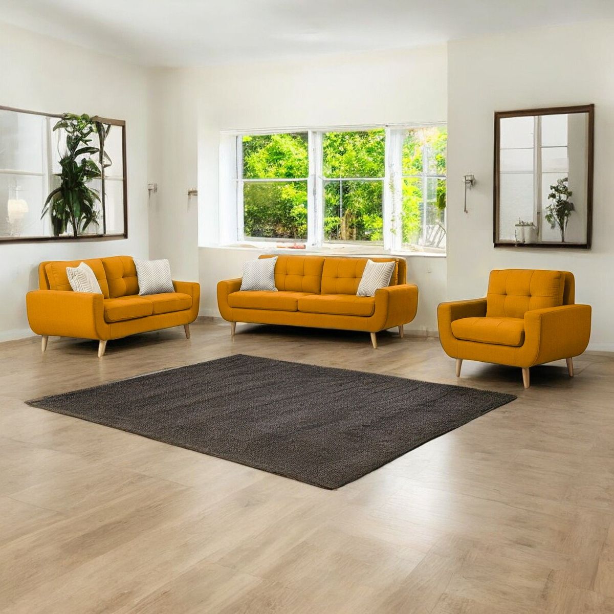 GENERICO - Juego de Sala Berlin 3-2-1 - Mostaza + 5 Cojines de Regalo