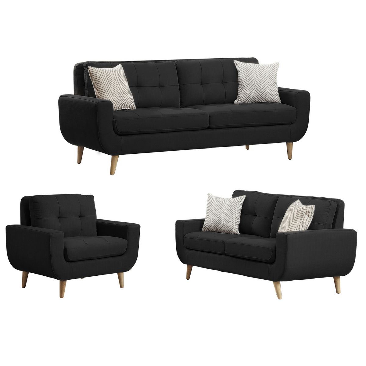 GENERICO - Juego de Sala Berlin 3-2-1 - Negro + 5 Cojines de Regalo