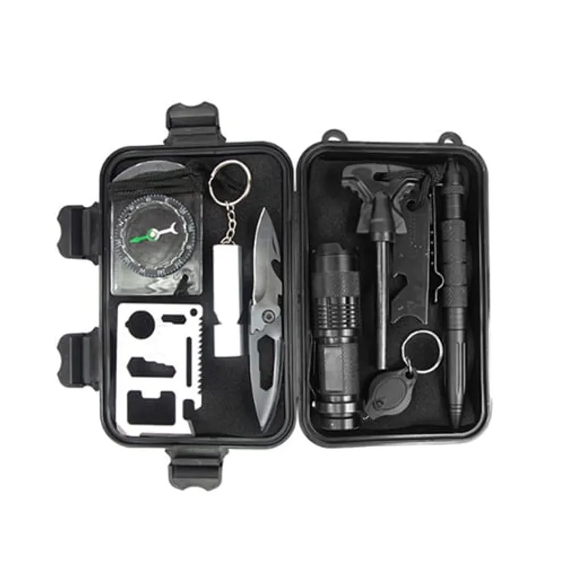 GENERICO - ESTUCHE DE SUPERVIVENCIA CAJA HERRAMIENTAS CAMPING EMERGENCIA  10PIEZAS