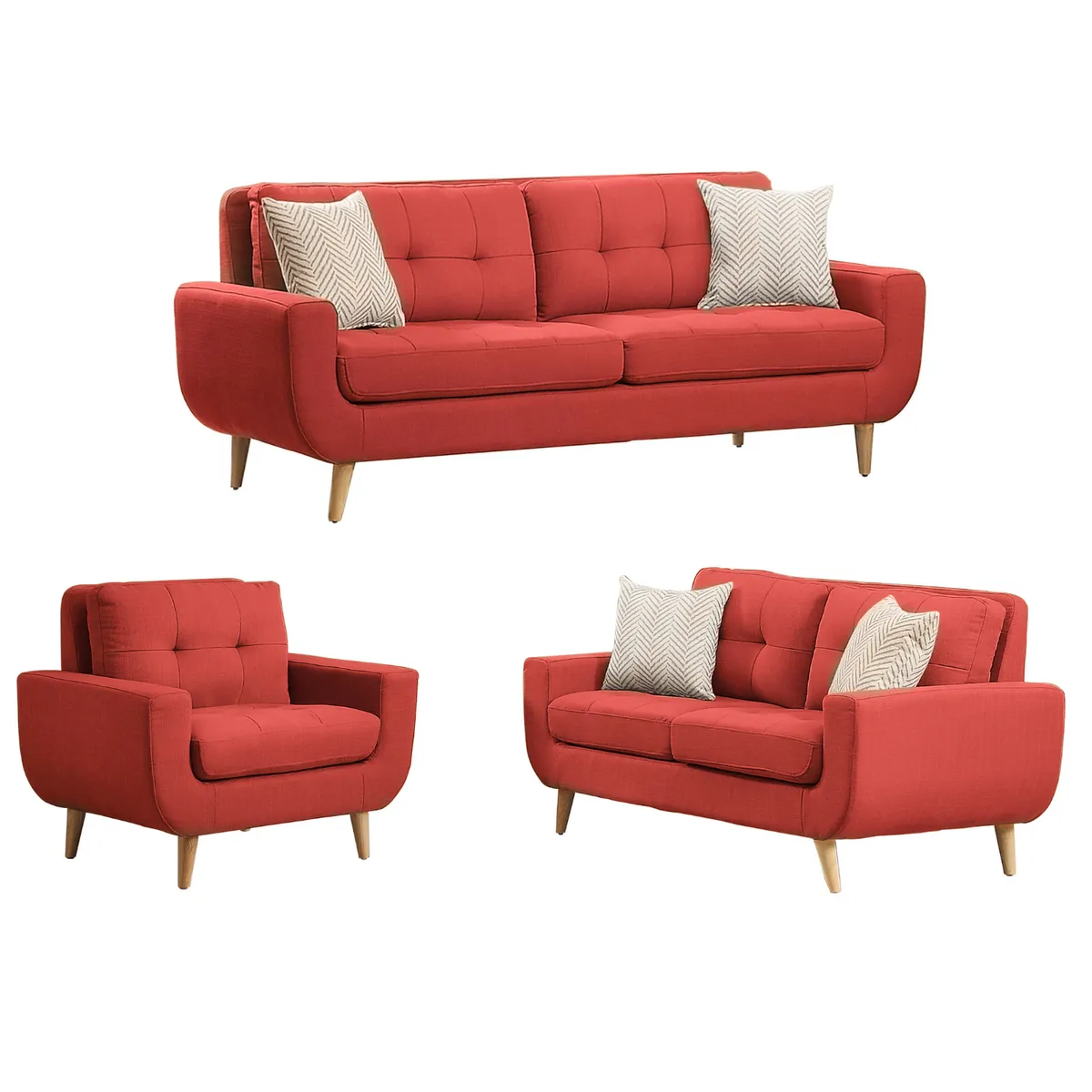 GENERICO - Juego de Sala Berlin 3-2-1 - Rojo + 5 Cojines de Regalo