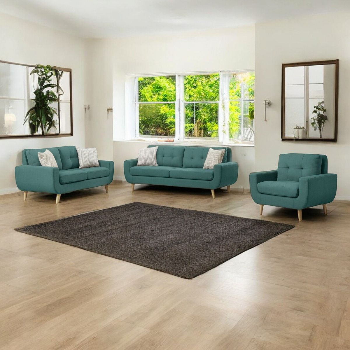 GENERICO - Juego de Sala Berlin 3-2-1 - Turquesa + 5 Cojines de Regalo