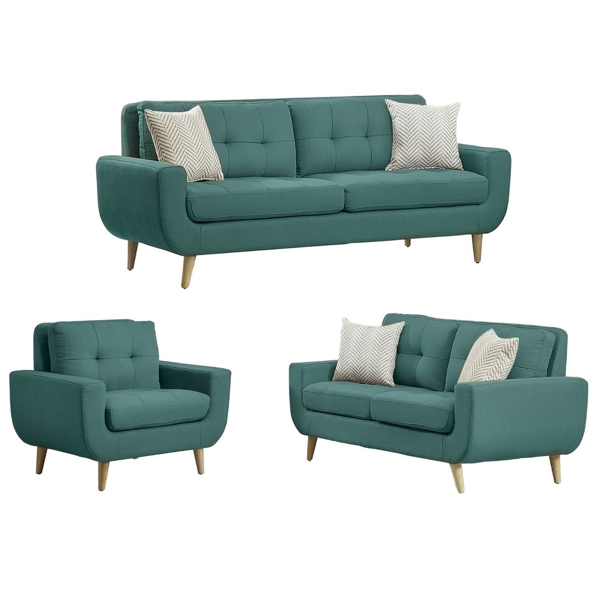 GENERICO - Juego de Sala Berlin 3-2-1 - Turquesa + 5 Cojines de Regalo