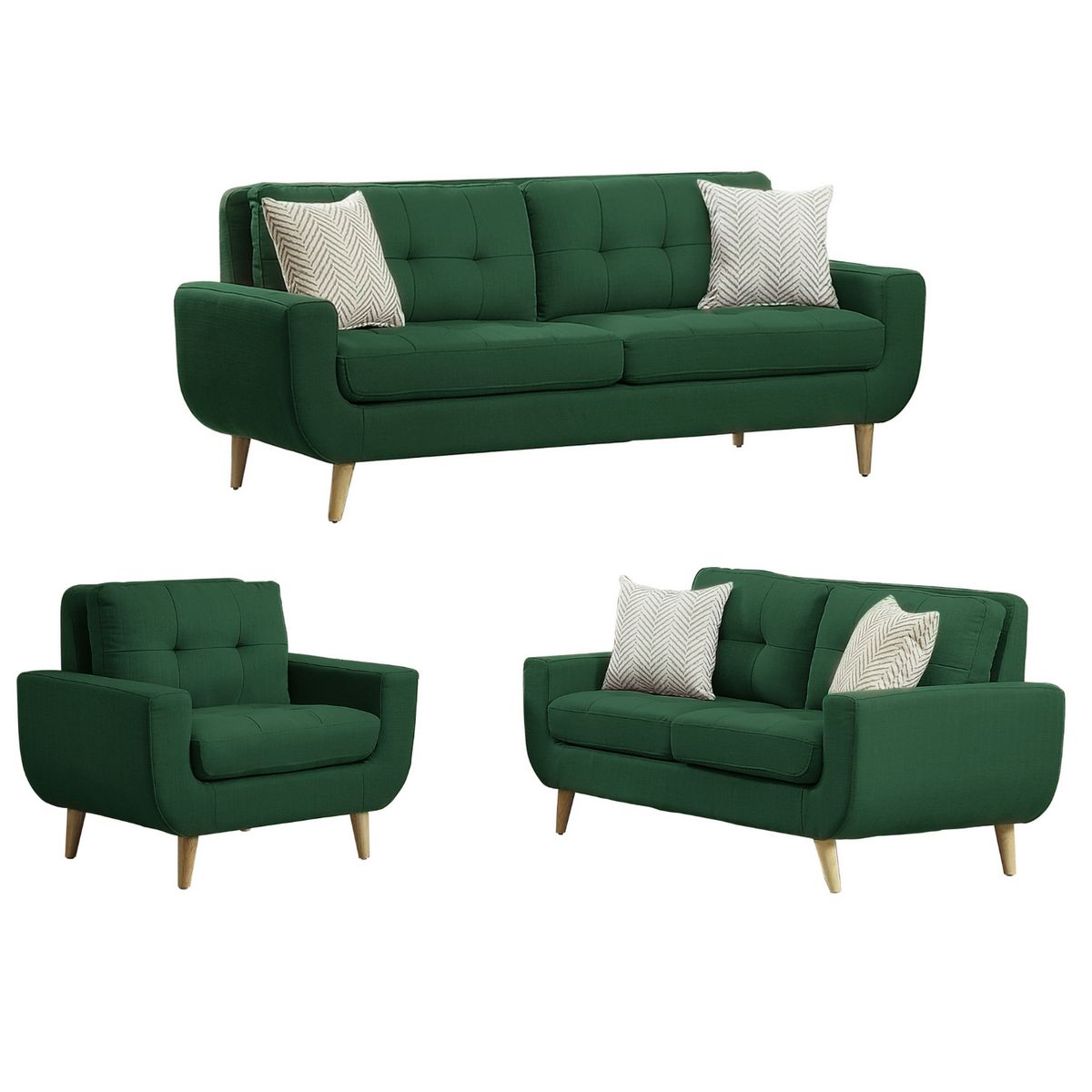 GENERICO - Juego de Sala Berlin 3-2-1 - Verde + 5 Cojines de Regalo