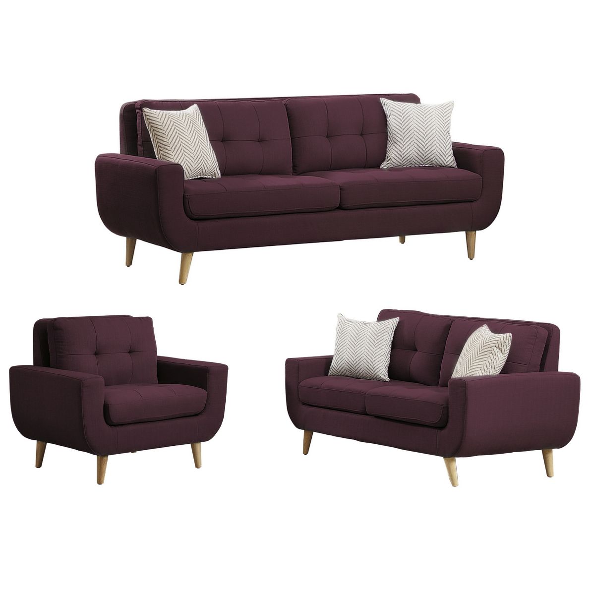 GENERICO - Juego de Sala Berlin 3-2-1 - Vino + 5 Cojines de Regalo