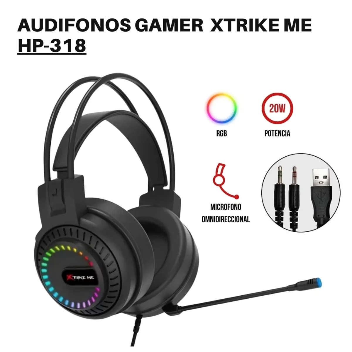 XTRIKE ME - Audifonos Gamer Para PC RGB Con Microfono Xtrike Me HP-318