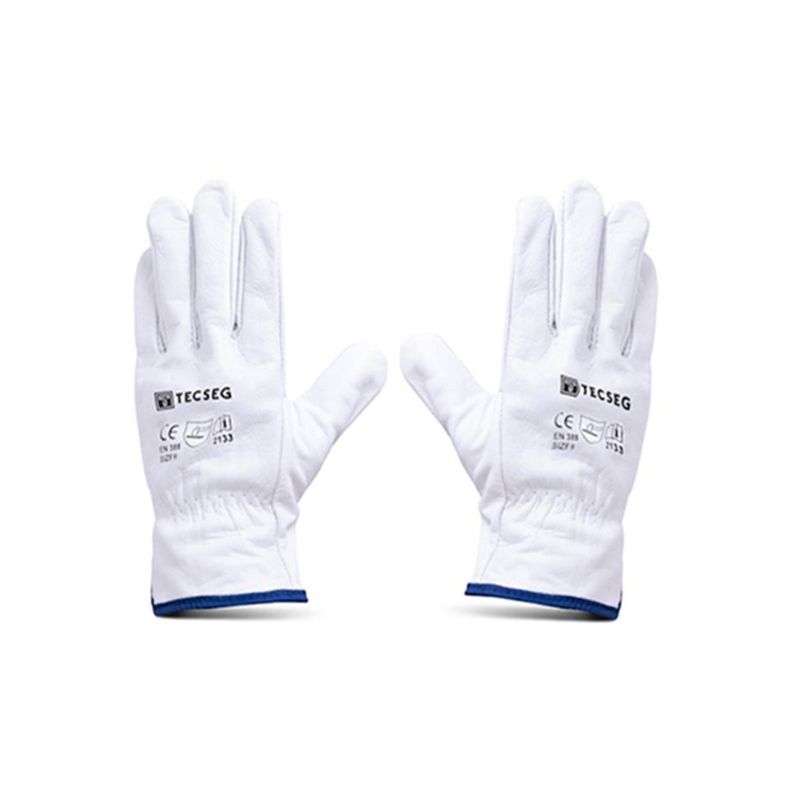 GENERICO - Guantes de Cuero Badana Blanco AS010 TECSEG Talla 9