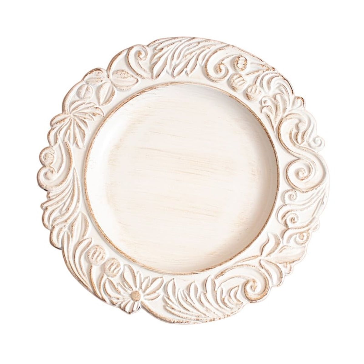 PANADECOR - Plato de Sitio Blanco con Relieves Florales Vintage