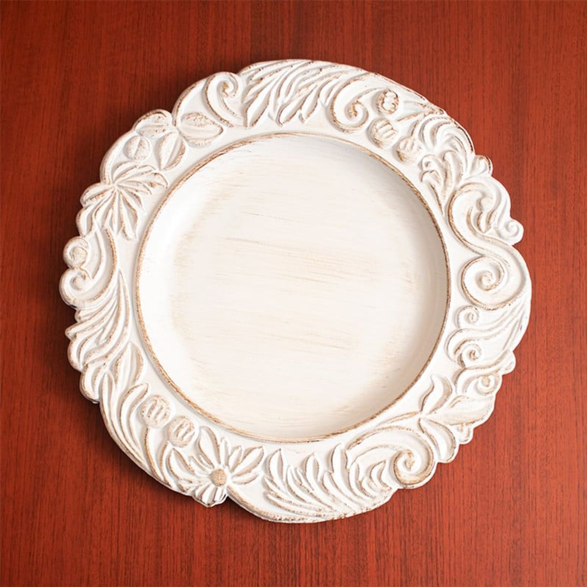 PANADECOR - Plato de Sitio Blanco con Relieves Florales Vintage