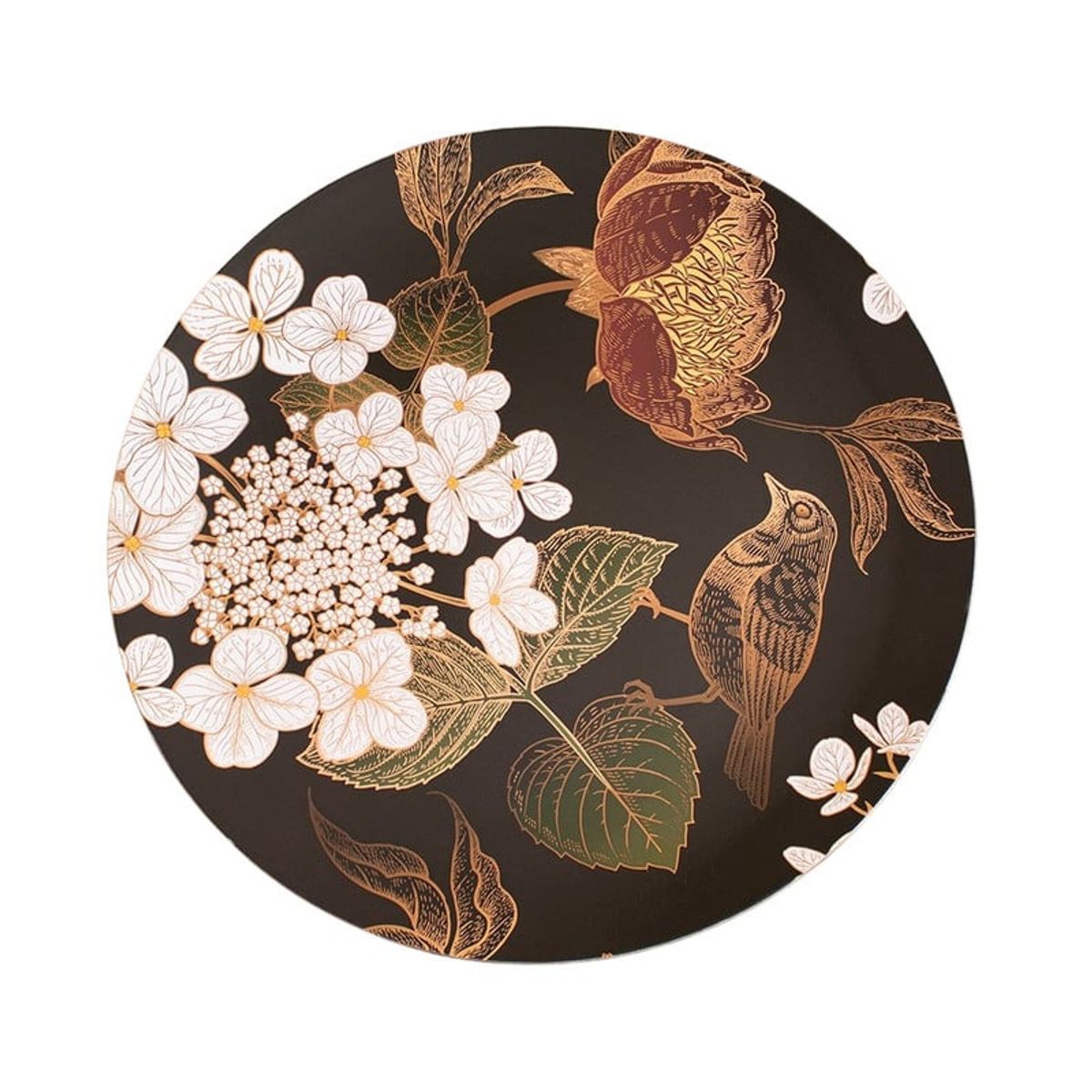 PANADECOR - Plato de Sitio Negro con Relieve Floral y Ave