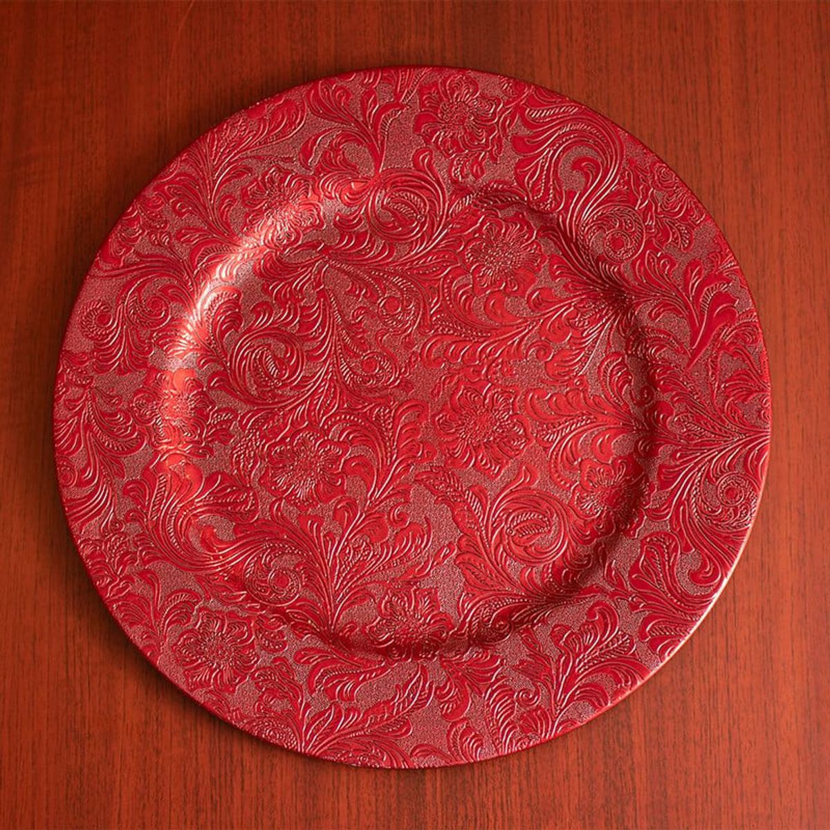 PANADECOR - Plato de Sitio Rojo con Relieve Floral