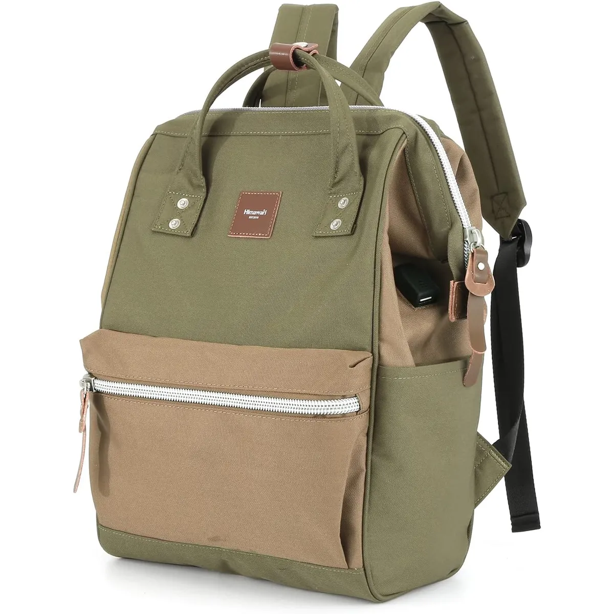 HIMAWARI - Himawari-Mochila escolar o de viaje porta Laptop Verde Militar Marrón