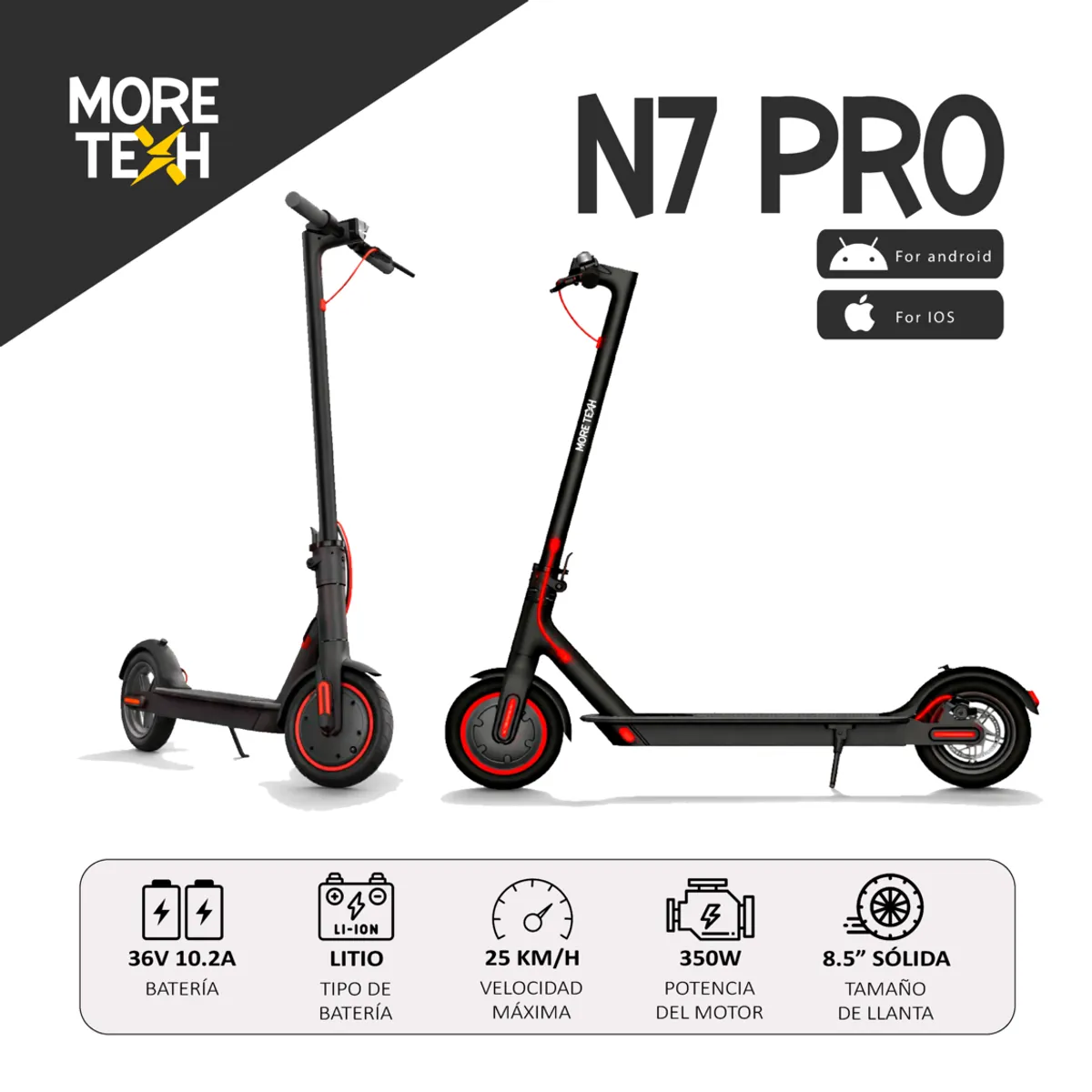 GENERICO - SCOOTER ELÉCTRICO N7 PRO 350W MORE TEXH