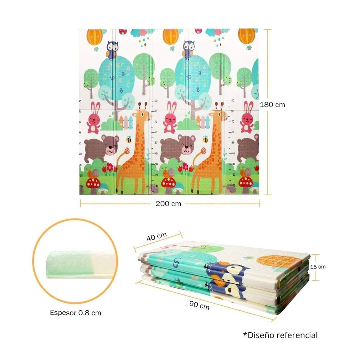 GENERICO - Piso Plegable Antigolpe Para Bebé 180x200cm 8mm Reversible U