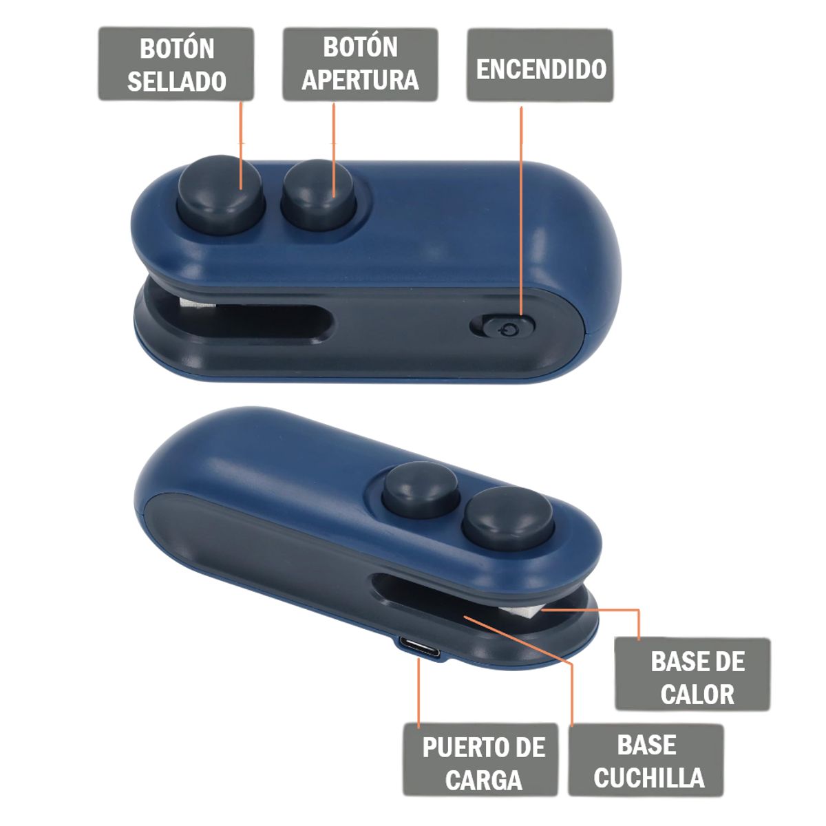 GENERICO - Sellador cortador de bolsas 2 en 1 magnético Recargable