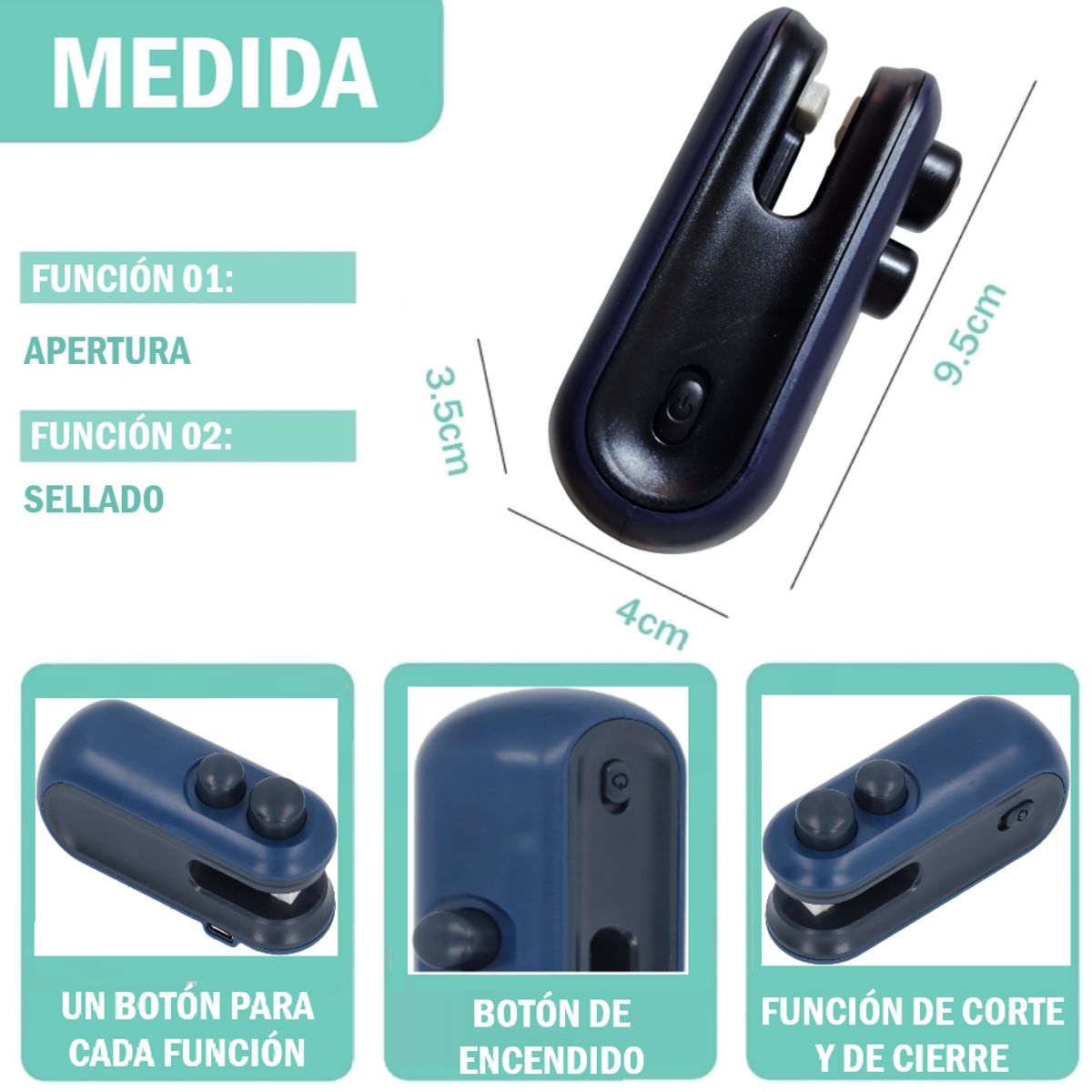 GENERICO - Sellador cortador de bolsas 2 en 1 magnético Recargable