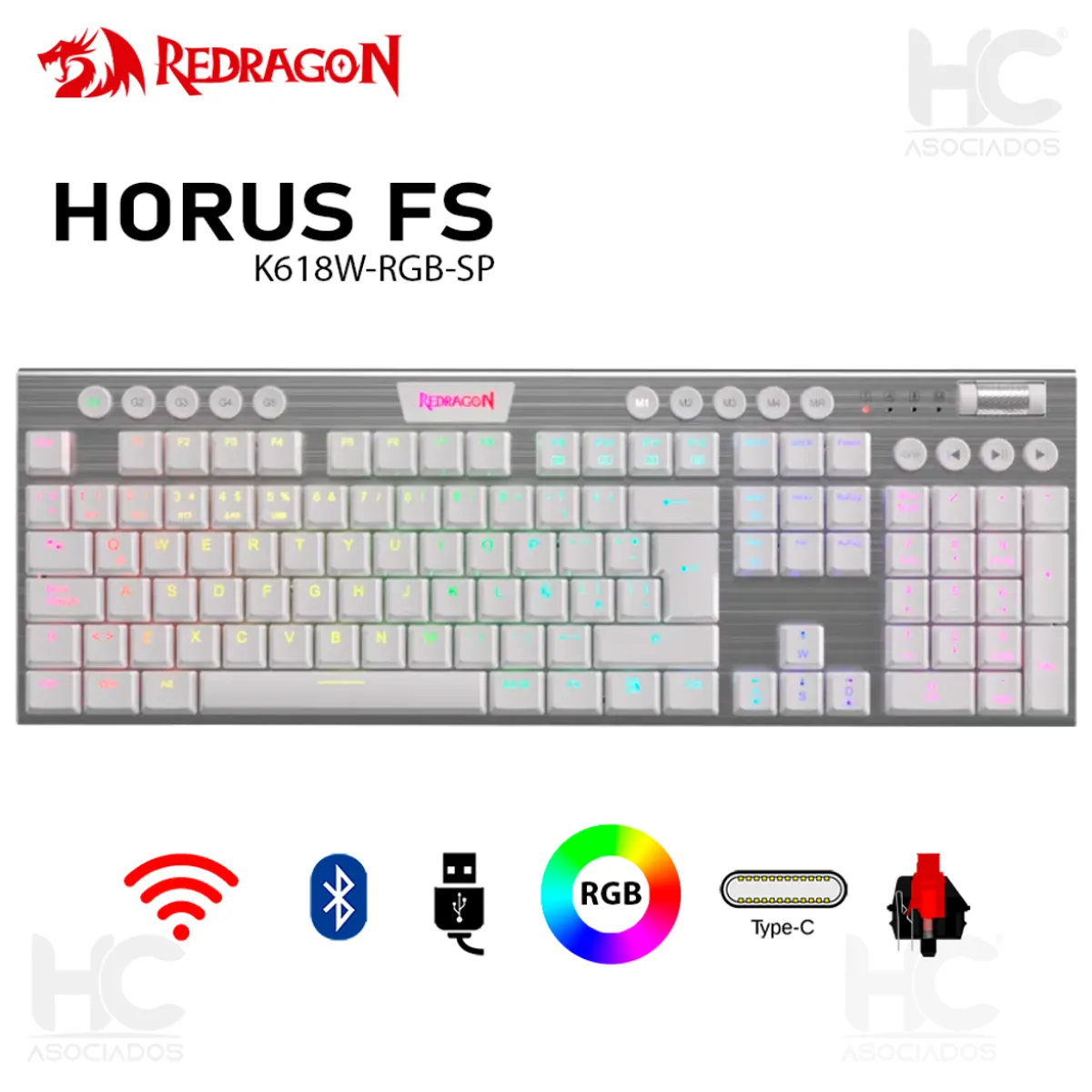 REDRAGON - Teclado Mecánico Redragon HORUS FS K619W-RGB-SP WHITE Cableado