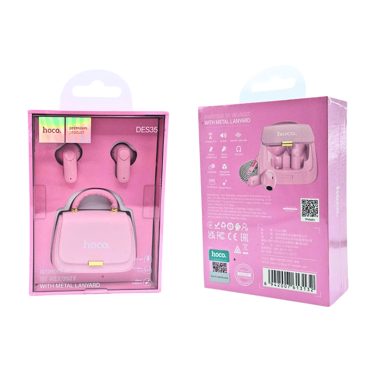 HOCO - Audífonos Hoco con Estuche en Forma de Bolso- Rosado HOCO