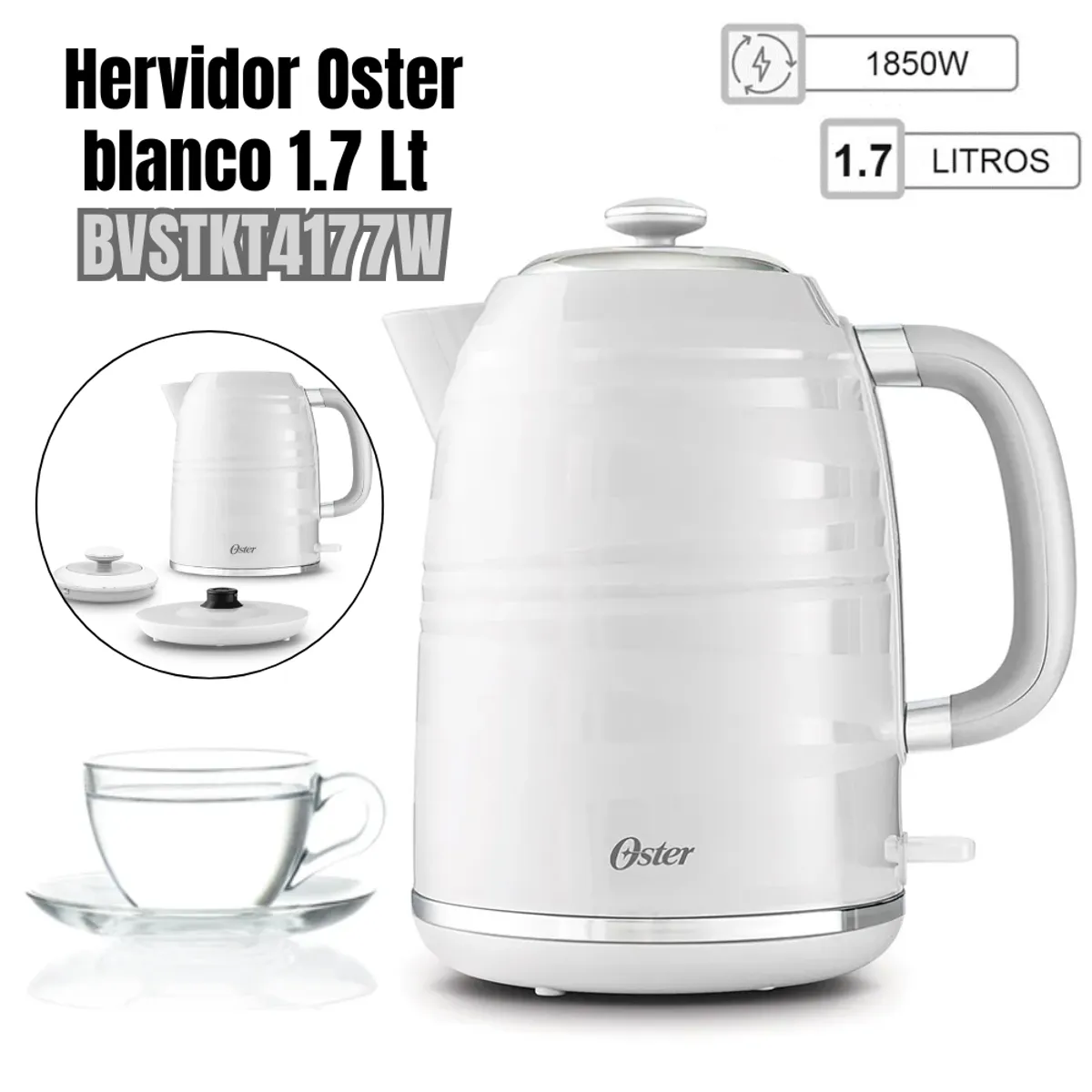 GENERICO - Hervidor Electrico Oster Automatico 1.7 Litros - Blanco
