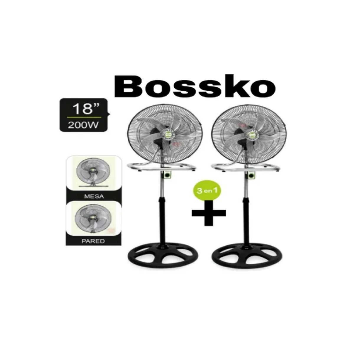 BOSSKO - Ventilador Bossko de 5 Aspas 3en1 De 18" 200W BK-8219VI - Pack de 2 ventiladores