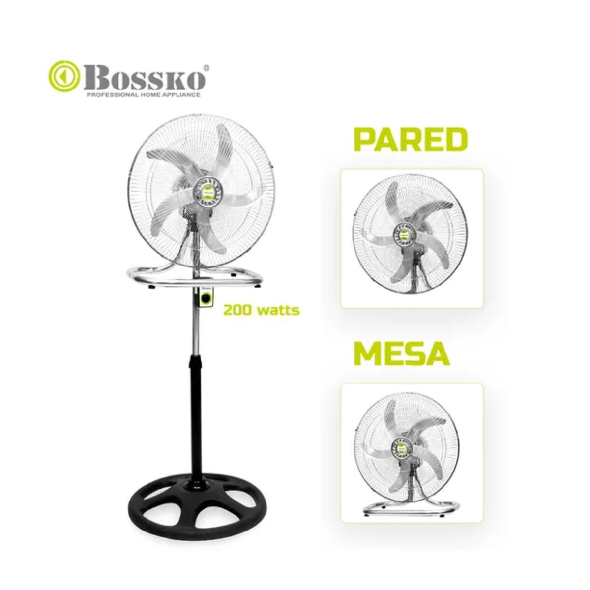 BOSSKO - Ventilador Bossko de 5 Aspas 3en1 De 18" 200W BK-8219VI - Pack de 2 ventiladores