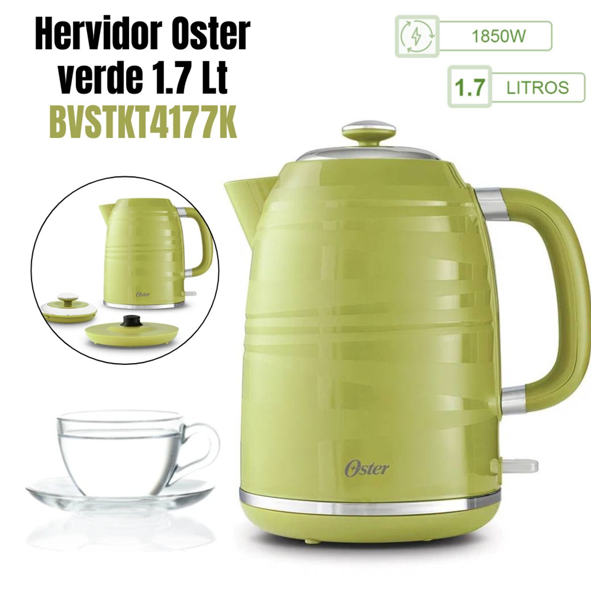 GENERICO - Hervidor Electrico Oster Automatico 1.7 Litros - Verde