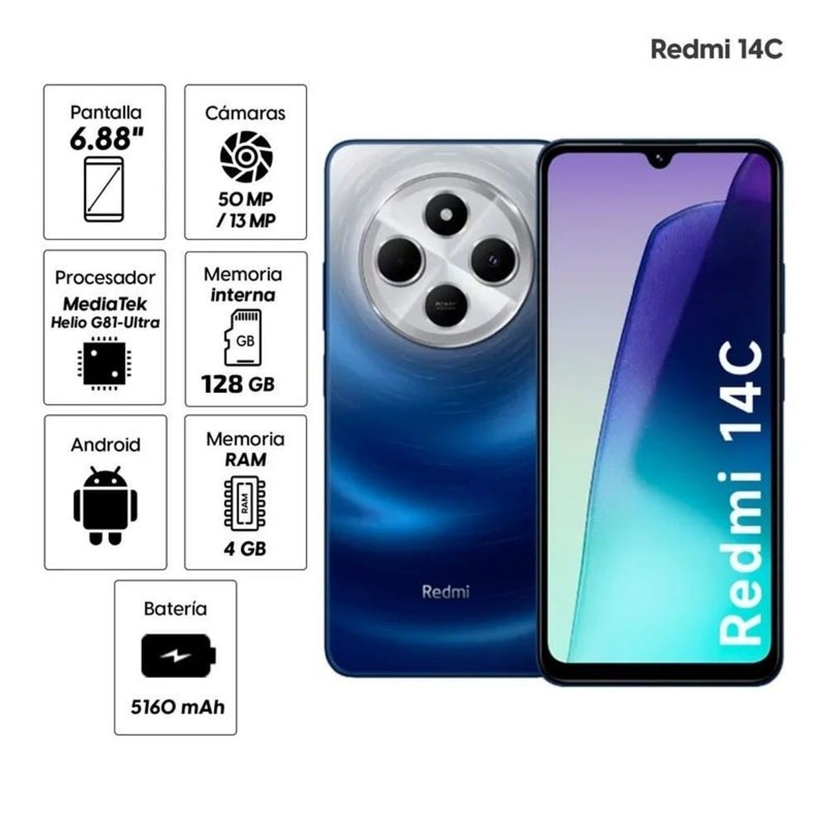 XIAOMI - Celular Xiaomi Redmi 14C 4GB RAM 128GB ROM Azul 4G LTE