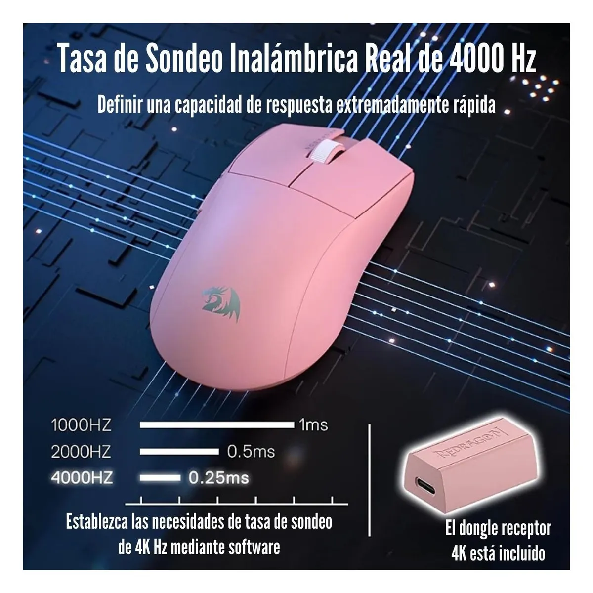 REDRAGON - Redragon - Mouse K1NG Pro 4K HZ M916 Wireless - Rosado