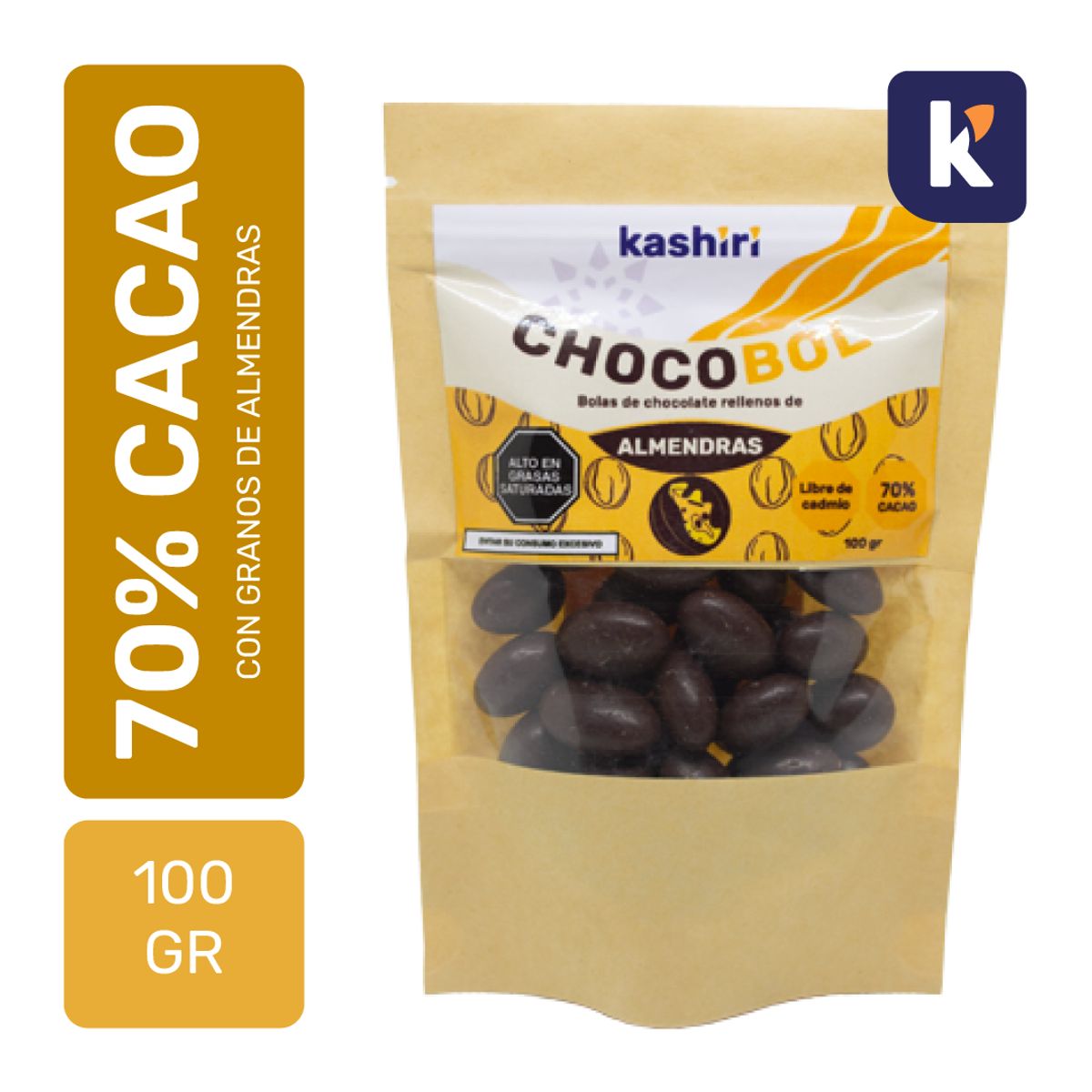 KASHIRI - Almendras cubierto de Cacao 70% 100gr - Chocobol