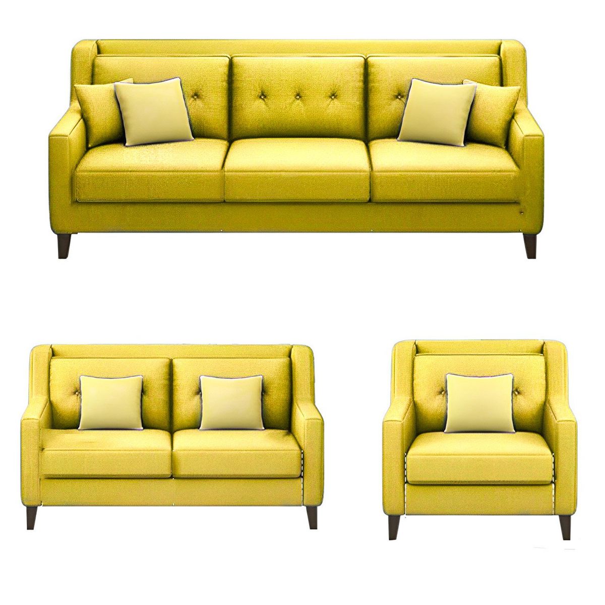 GENERICO - Juego de Sala Barroco 3-2-1 - Amarillo + 5 Cojines de Regalo