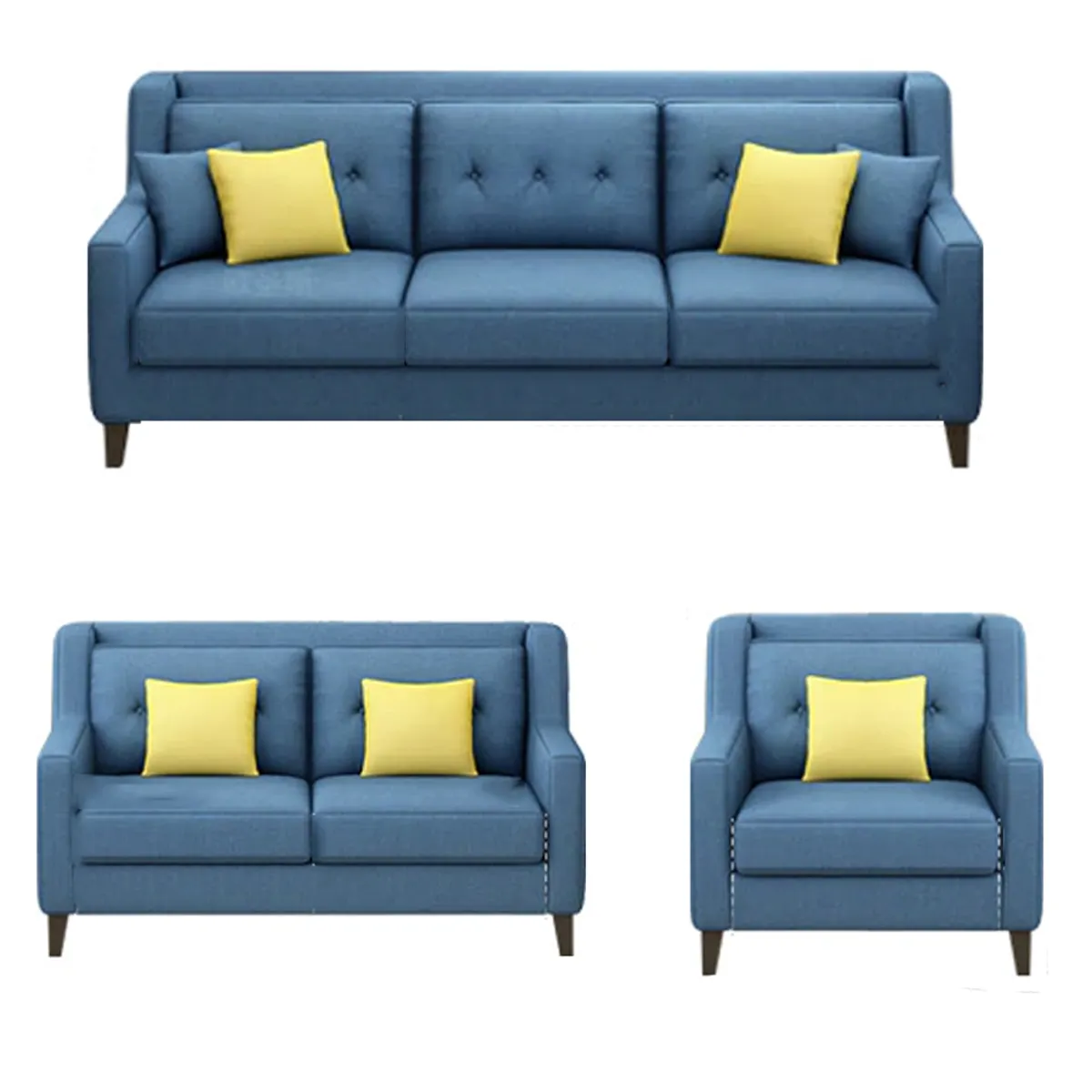 GENERICO - Juego de Sala Barroco 3-2-1 - Azul Claro + 5 Cojines de Regalo