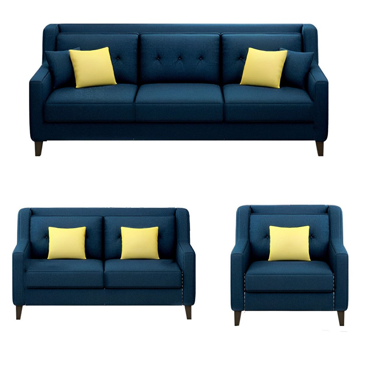 GENERICO - Juego de Sala Barroco 3-2-1 - Azul Oscuro + 5 Cojines de Regalo