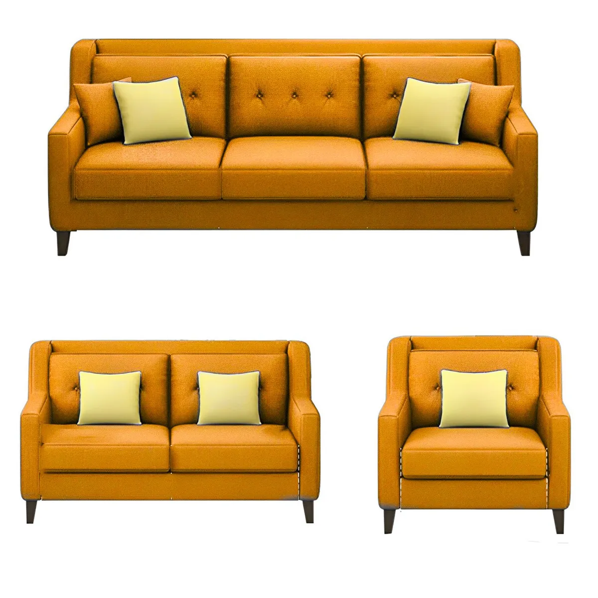 GENERICO - Juego de Sala Barroco 3-2-1 - Mostaza + 5 Cojines de Regalo