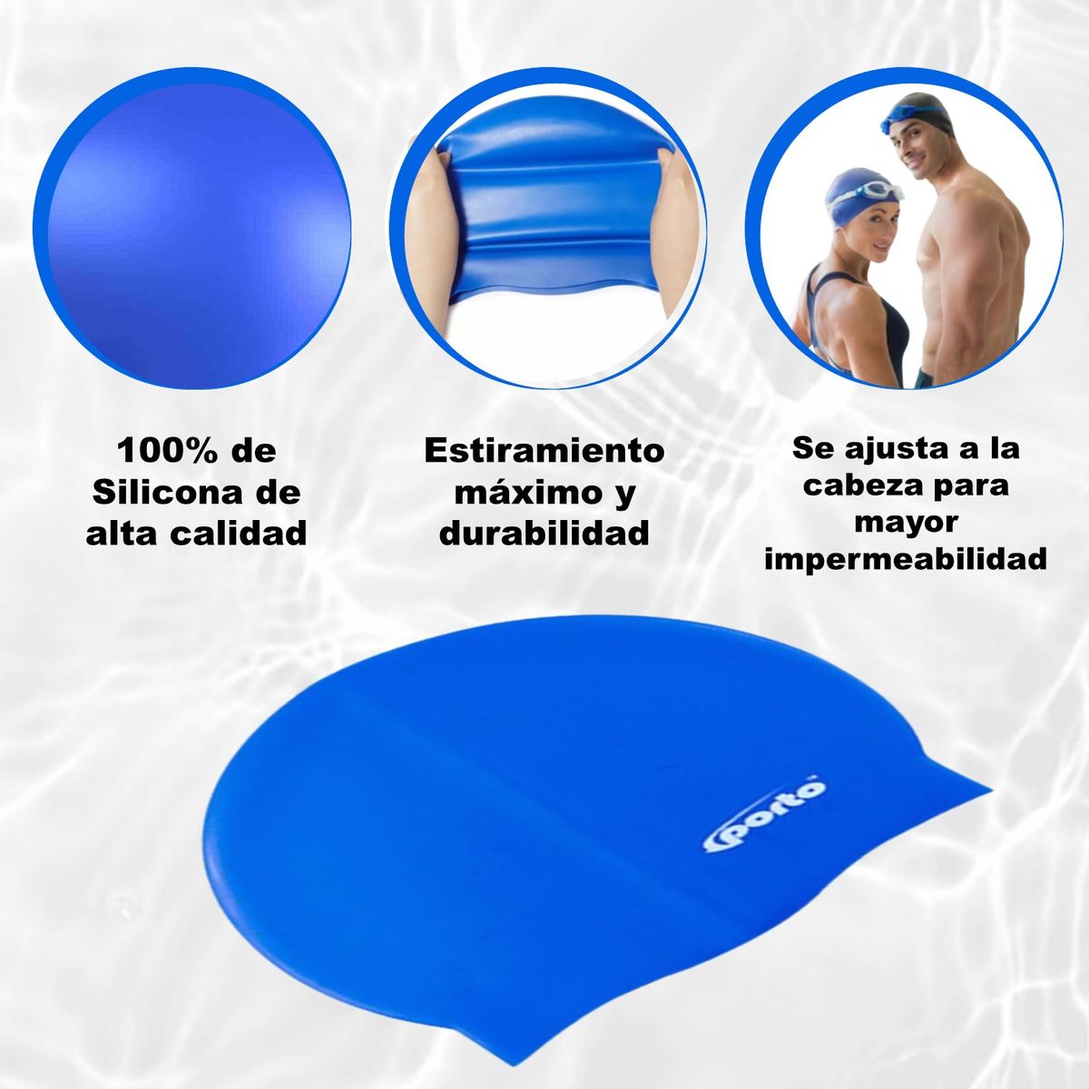 PORTO - GORRO PARA NATACIÓN SILICONA TALLA ESTÁNDAR PORTO AZUL