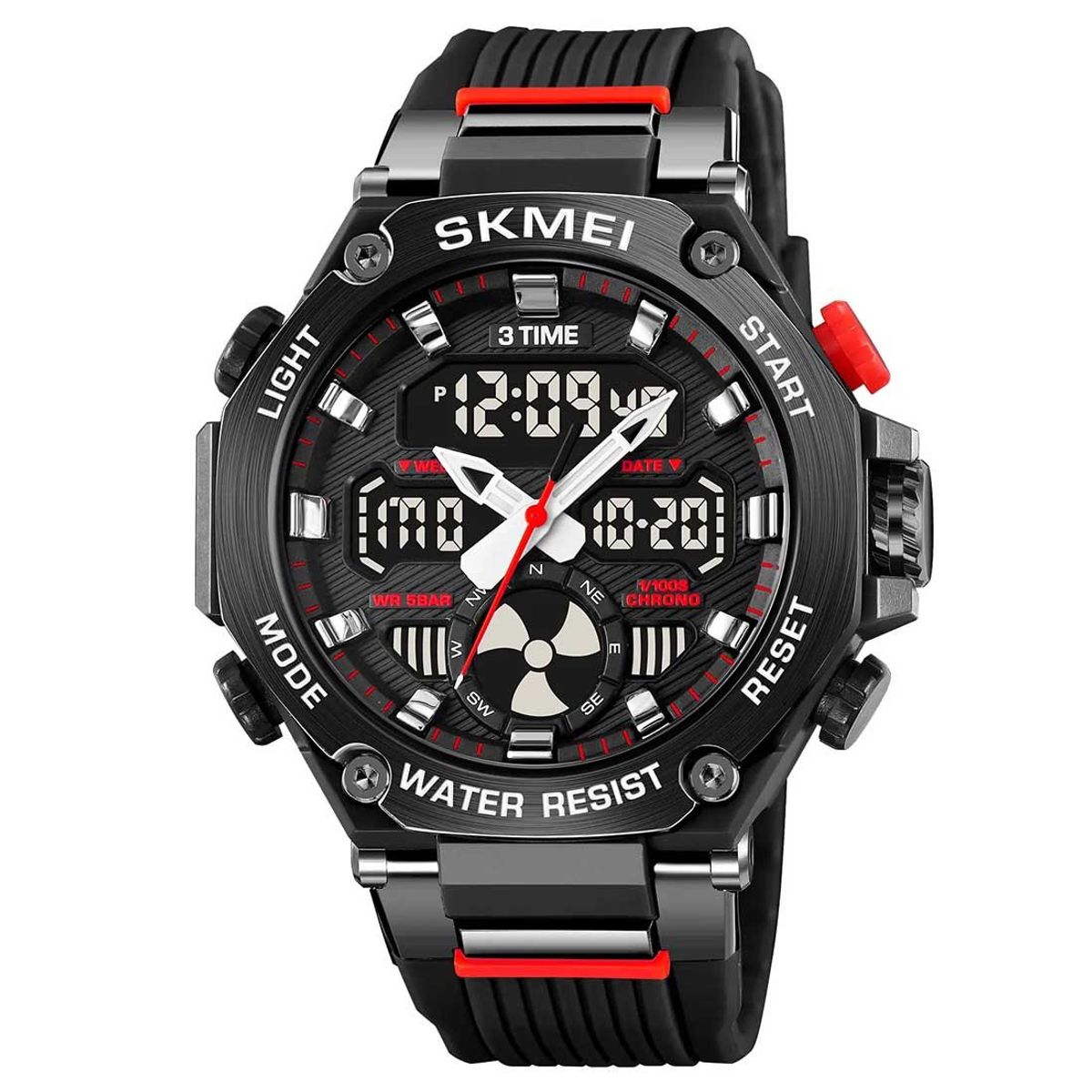 SKMEI - Reloj Skmei 2223 Hombre Deportivo 3 Horarios Retroiluminado - Negro