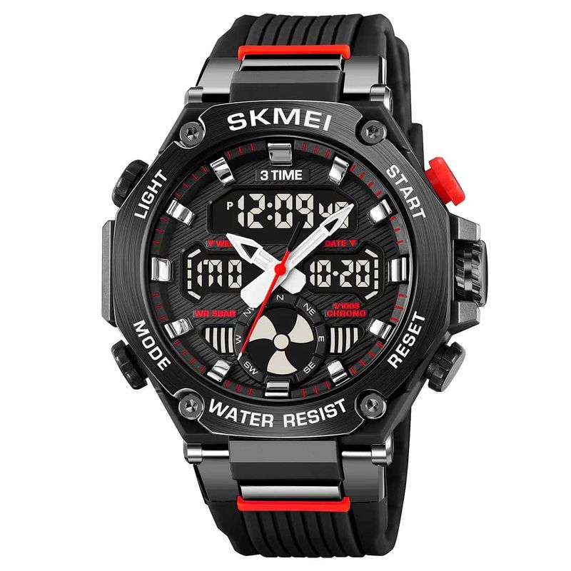 SKMEI - Reloj Skmei 2223 Hombre Deportivo 3 Horarios Retroiluminado - Negro