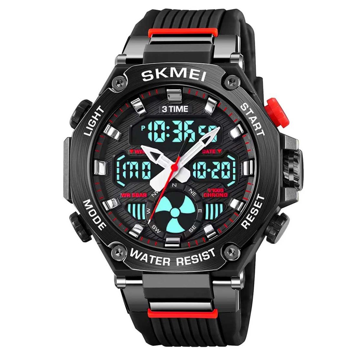 SKMEI - Reloj Skmei 2223 Hombre Deportivo 3 Horarios Retroiluminado - Negro