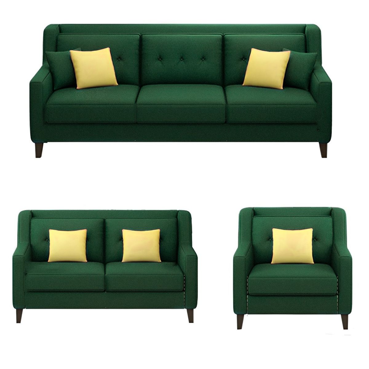 GENERICO - Juego de Sala Barroco 3-2-1 - Verde + 5 Cojines de Regalo