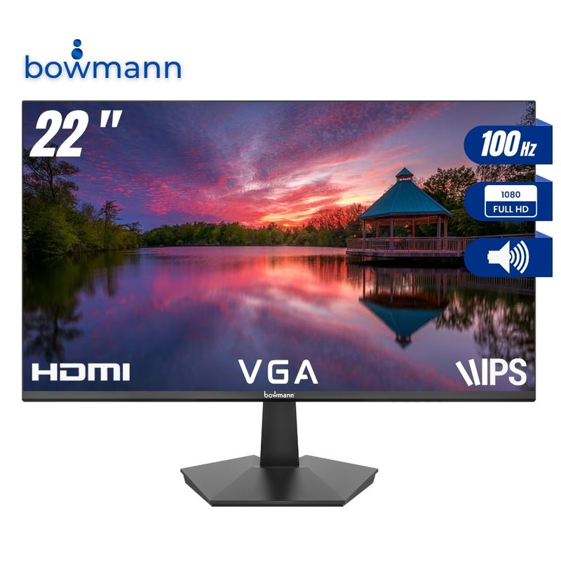 BOWMANN - Monitor 22" LED Full HD 100 Hz IPS Slim Sin Bordes con Parlantes Incorporados 1920x1080p BW-22MF