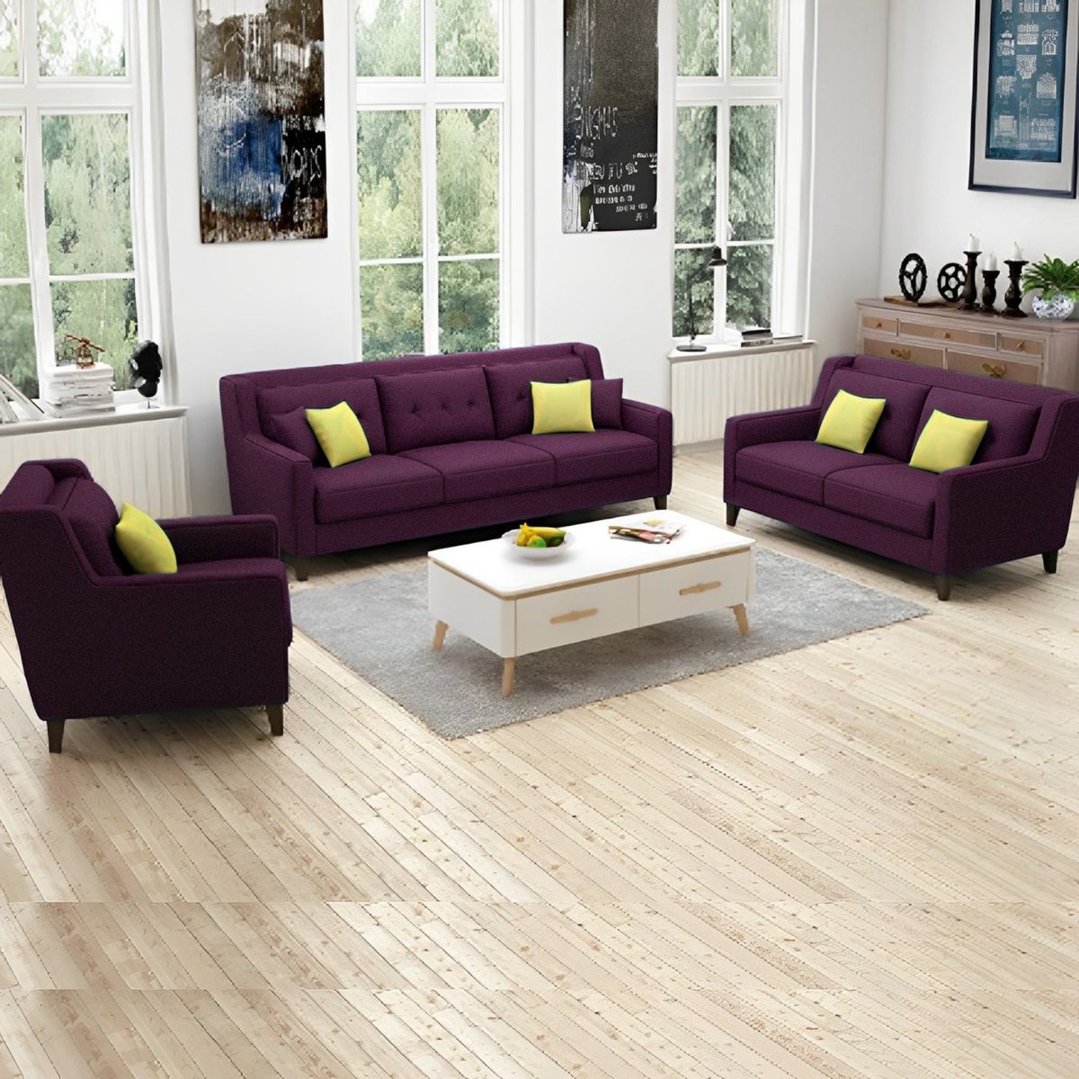 GENERICO - Juego de Sala Barroco 3-2-1 - Vino + 5 Cojines de Regalo