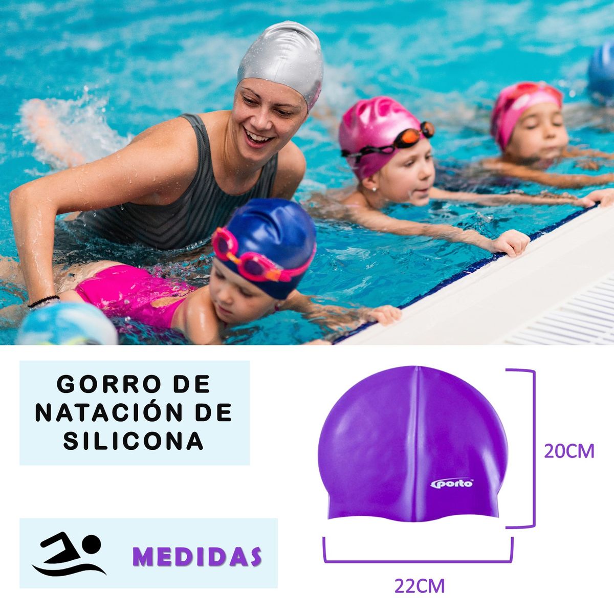 PORTO - GORRO PARA NATACIÓN SILICONA TALLA ESTÁNDAR PORTO PÚRPURA