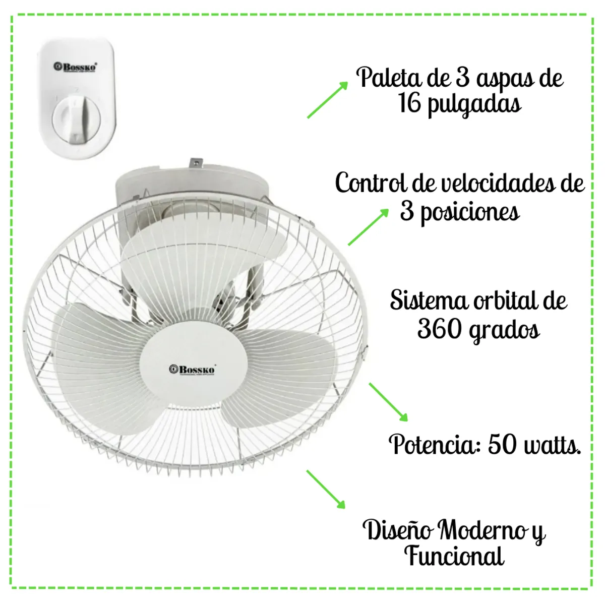 BOSSKO - Ventilador de Techo Orbital Bossko 16” Blanco - BK-8454VT