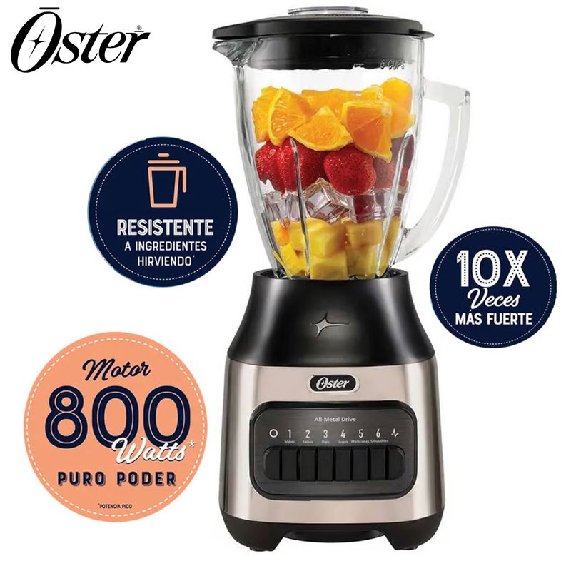 OSTER - Licuadora Oster con Vaso de Vidrio Boroclass 6 vel  BLSTPEG-NPB