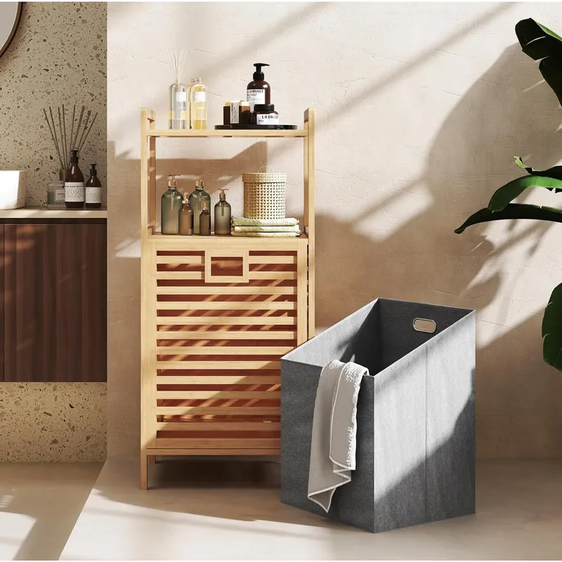 GENERICO - MUEBLE ORGANIZADOR BAMBU CON CESTA DE ROPA