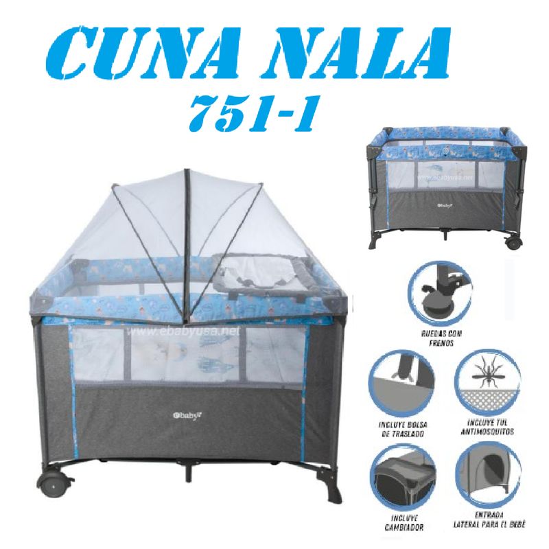 EBABY - Nueva Cuna Colecho de Lujo Cambiador Nala -Azul