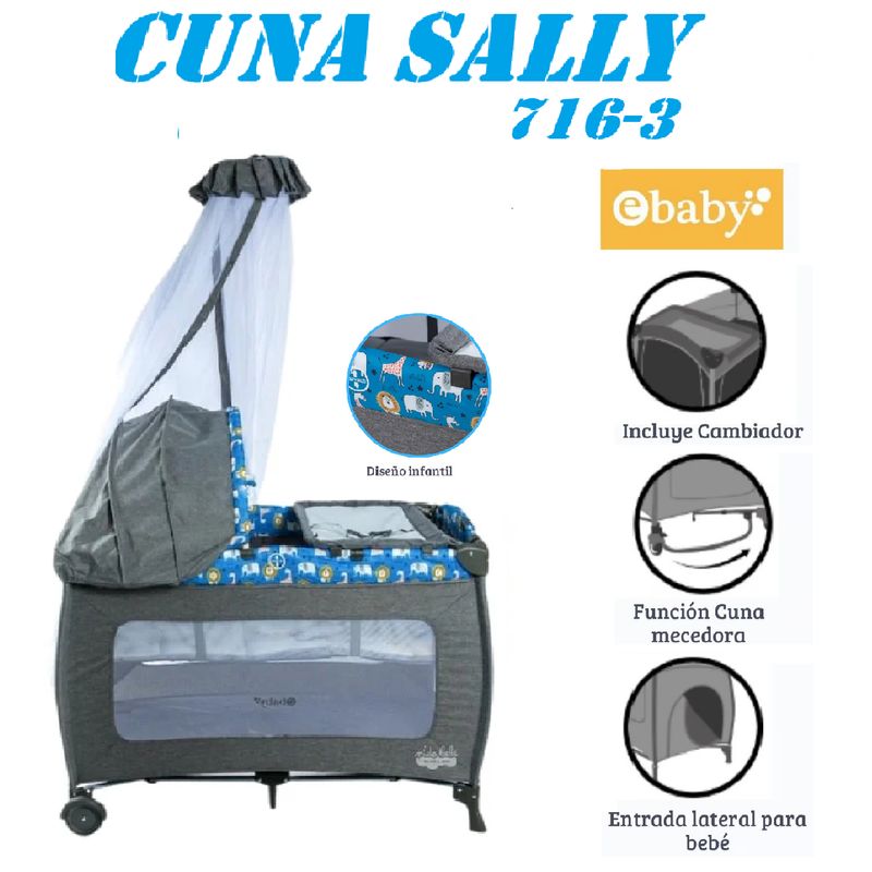 EBABY - Nueva Cuna Corral Cambiador Ebaby Sally -Azul