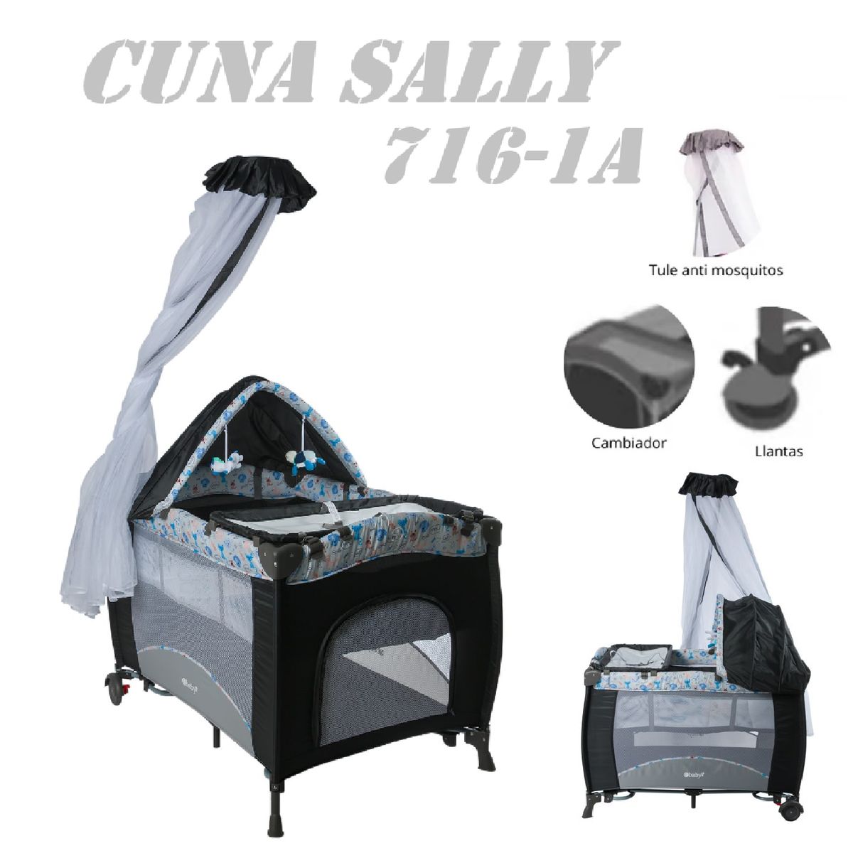 EBABY - Nueva Cuna Corral Cambiador Sally 716-1A -Gris