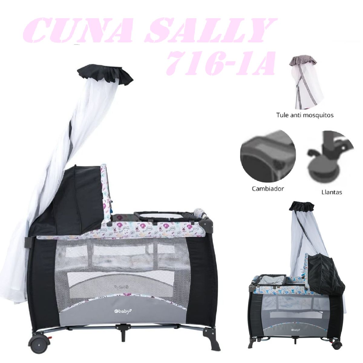 EBABY - Nueva Cuna Corral Cambiador Sally 716-1A -Rosa