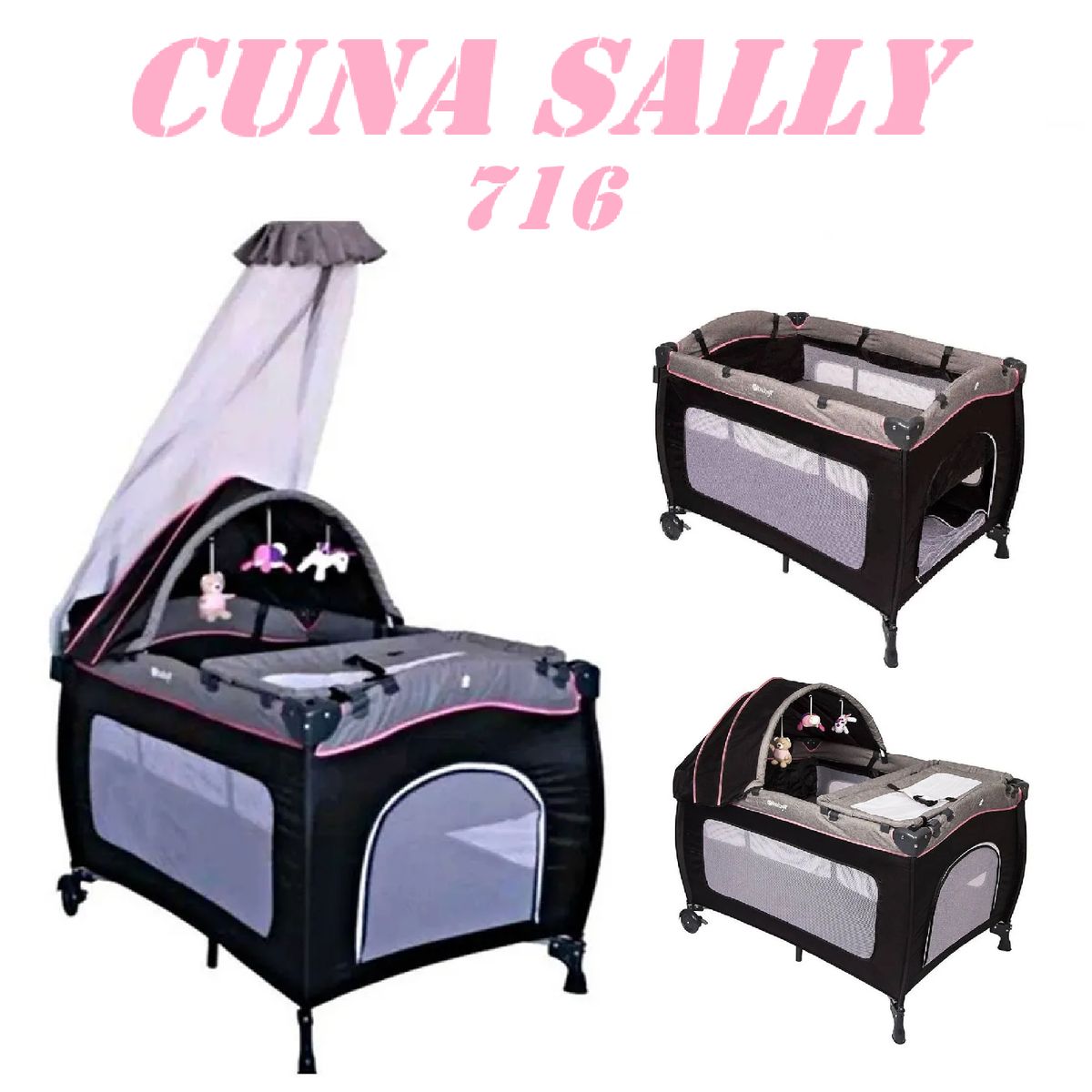 EBABY - Nueva Cuna Corral Cambiador Sally 716-Rosa