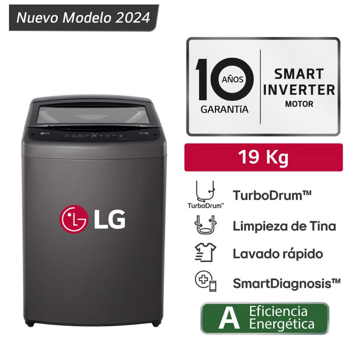 LG - Lavadora LG 19 Kg Turbodrum Carga Superior Negro WT19BVTB