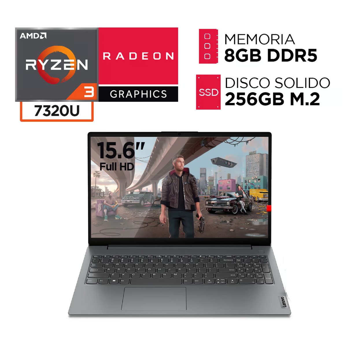 LENOVO - Laptop LENOVO Amd Ryzen 3 7320U RAM 8GB DDR5 SSD 256GB Pantalla 15.6” FULL HD